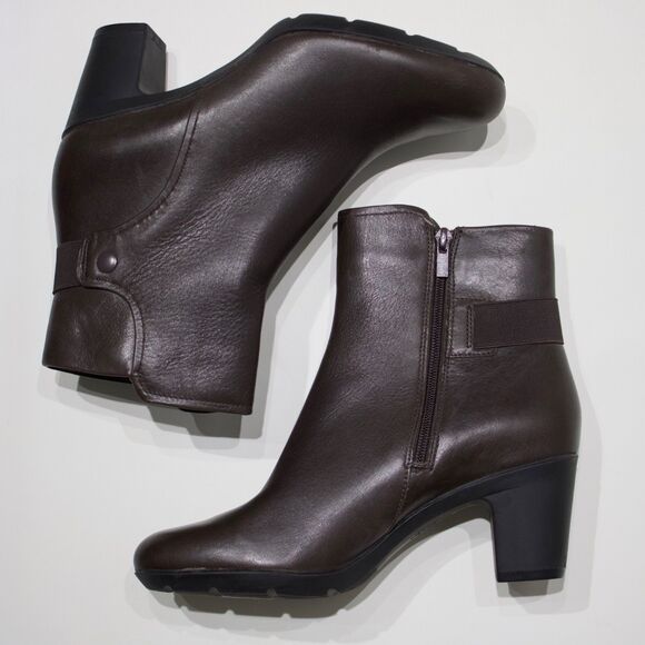 Clarks Lucette Jewel Dark Brown Leather Heeled Ankle Boot Comfort Women Size 10 - Picture 13 of 16